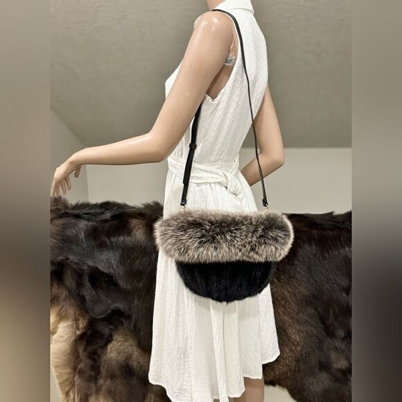 Colorblock Handmade Real Mink Fur & Fox Fur Removable leather Handles Bag - Picture 12 of 14